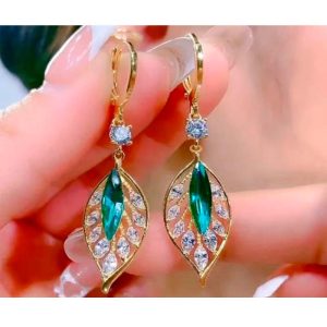 light luxury zircon leaf earrings-1set