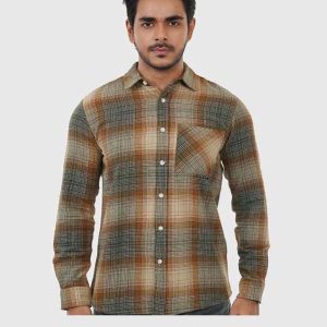 Rust Brown Micro Check Flannel Shirt