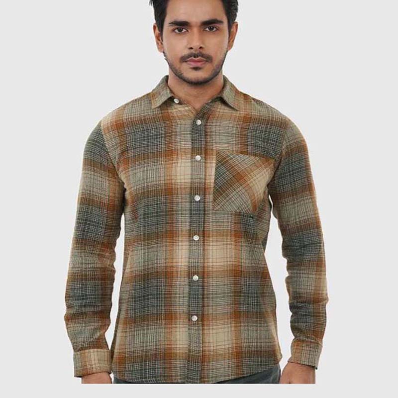 Rust Brown Micro Check Flannel Shirt